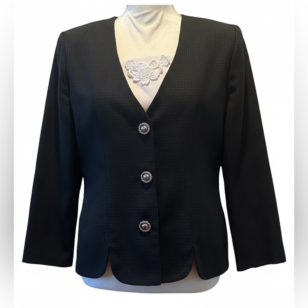 Whirlaway Frocks Vintage Micro Plaid Blazer Jacket Black Grey 10P